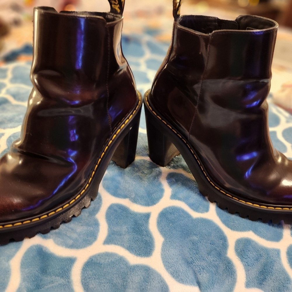 Dr. Martens Shiny Burgundy Black Heeled Boots